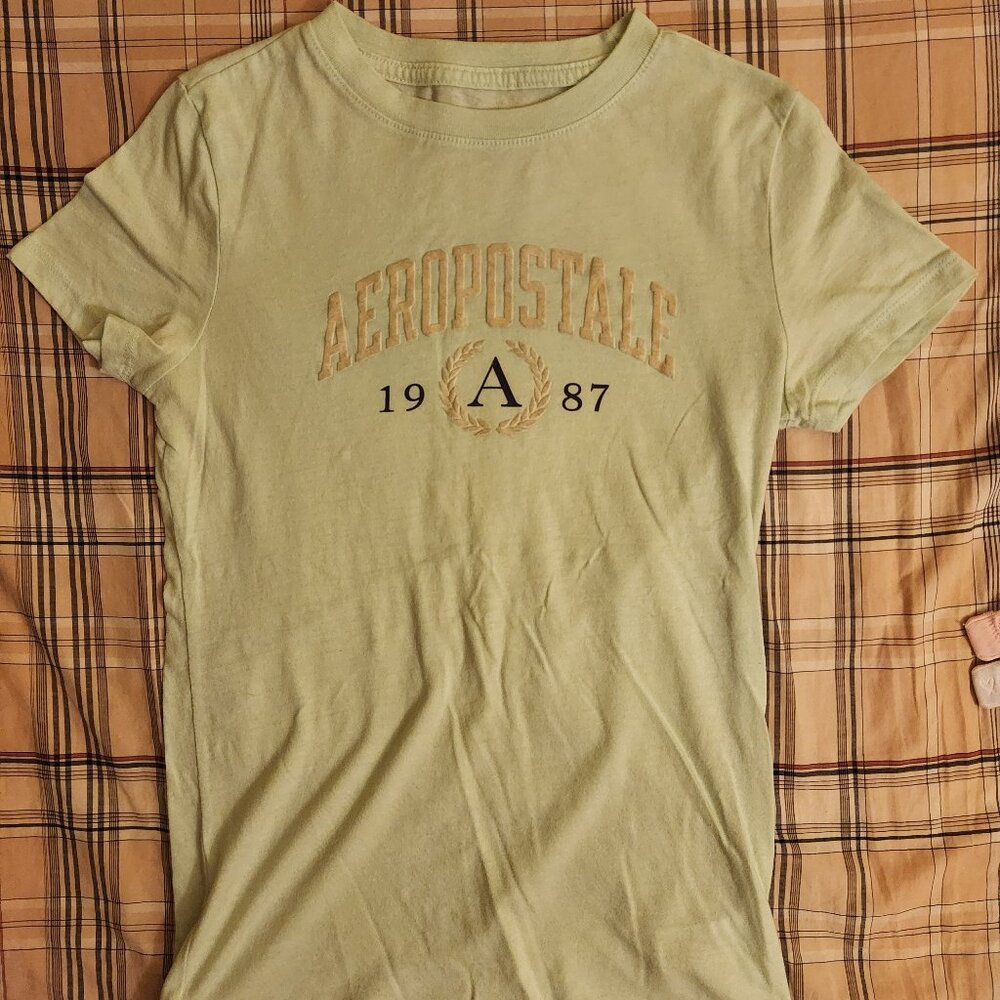 Aeropostale Mint Green Flocked Logo Tee S OWO